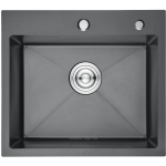 Мойка для кухни врезная GERHANS K35044B графит из нержавеющей стали, 50*44 см с сифоном