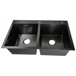 Мойка для кухни врезная AVINA HM7848/2 черная из нержавеющей стали, 78*48 см 2 чаши с сифоном, коландером, дозатором
