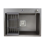 Мойка для кухни врезная AGATA B6045-AS графит из нержавеющей стали, 60*45 см с сифоном, коландером, дозатором