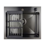 Мойка для кухни врезная Агата B6050-AR графит из нержавеющей стали, 60*50 см с сифоном, коландером, дозатором