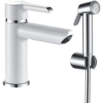 Смеситель для раковины Shevanik S6071F гигиеническим душем, белый/хром