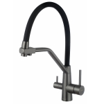 Смеситель для кухонной мойки Fmark FS0662-Q01 под фильтр питьевой воды, графит, с гибким изливом черный