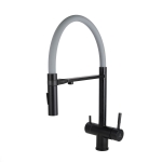 Смеситель для кухни Wasser Zimmer ZM-2011Q черный, с гибким изливом, подключением к фильтру питьевой воды, серый излив, SUS304