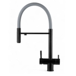 Смеситель для кухни Wasser Zimmer ZM-2010Q черный, с гибким изливом, подключением к фильтру питьевой воды, серый излив, SUS304