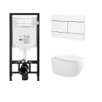 Комплект Инсталляция OLI 80 ECO mechanic с кнопкой Slim белая 886914SLO1 + Унитаз подвесной Knois KN9722001 безободковый, с крышкой 53,3х36,5х35,5 см.