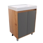 Тумба для ванны напольная AGATA Исландия 60 АТ60-122, 2 двери, дуб вотан, с раковиной Слим 60