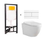 Комплект Инсталляция OLI 80 ECO mechanic с кнопкой Slim белая 886914SLO1 + Унитаз подвесной Knois KN9722001 безободковый, с крышкой 53,3х36,5х35,5 см.