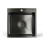 Мойка для кухни врезная OUTE T75050H-1 чёрная из нержавеющей стали, 50*50 см с сифоном