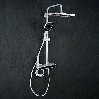 Душевая система Dikalan D99088-W встроенный излив, верхний душ, 2 лейки, белая, с LED-дисплеем