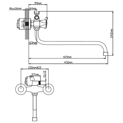 Смеситель для ванны Эверест B22-334