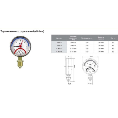 Термоманомер радиальный TIM Y-80-10 1/2