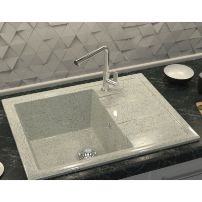 Мойка для кухни врезная BERGG Granit Анастасия Z150Q10 светло-серая из литьевого мрамора, 57.5*47 см без сифона