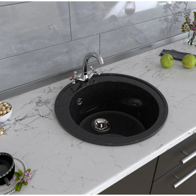Мойка для кухни врезная BERGG Granit Виктори Z30Q4 черная из литьевого мрамора, 47.5*47.5 см без сифона