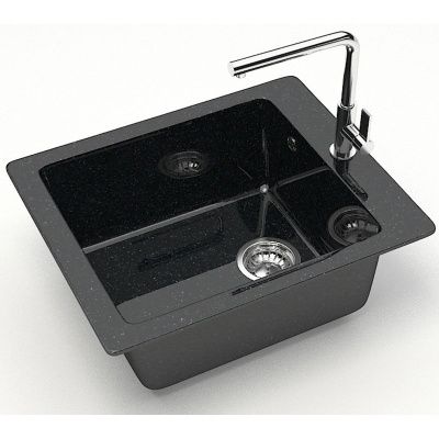 Мойка для кухни врезная BERGG Granit Линди Z8Q4 черная из литьевого мрамора, 50*42.5 см без сифона