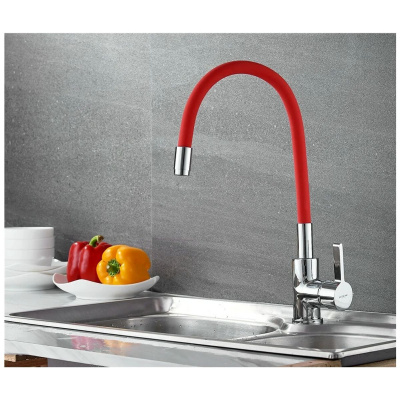 Смеситель для кухни Ledeme Rainbow L4898-1 с гибким изливом красный