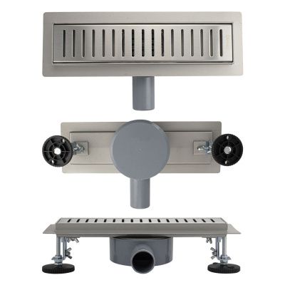 Желоб Санакс линейный, горизонтальный, УЛУЧШЕННЫЙ с зазором под ПЛИТКУ из нерж. стали 300х70 мм 00036