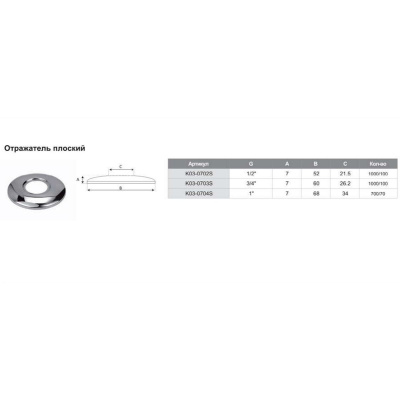Отpaжaтeль плоский TIM K03-0703S 3/4