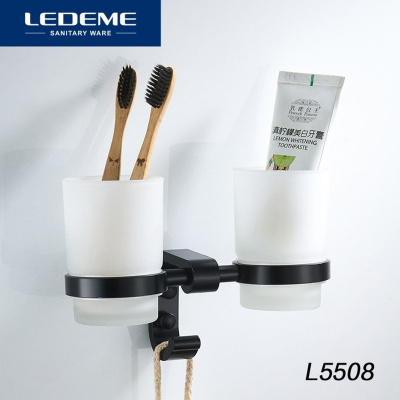 Держатель для ванной LEDEME L5508 Черный с 2-мя стаканами