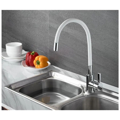 Смеситель для кухни Ledeme Rainbow L4898-3 с гибким изливом белый