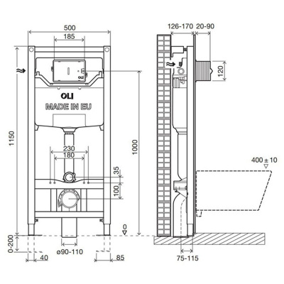 Инсталляция для унитаза OLI 120 ECO Sanitarblock pneumatic 879235