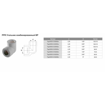 Угольник комбинированный PPR ф20х1/2