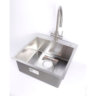 Мойка для кухни врезная GERHANS RK35050 хром из нержавеющей стали, 50*50 см с сифоном