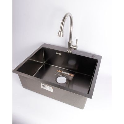 Мойка для кухни врезная GERHANS RK36050B графит из нержавеющей стали, 60*50 см с сифоном