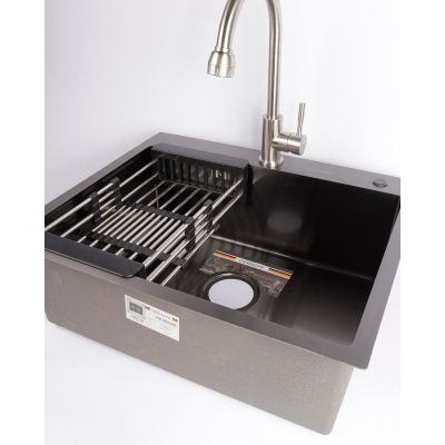 Мойка для кухни врезная GERHANS RK36050B графит из нержавеющей стали, 60*50 см с сифоном