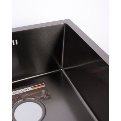 Мойка для кухни врезная GERHANS RK34444B графит из нержавеющей стали, 44*44 см с сифоном