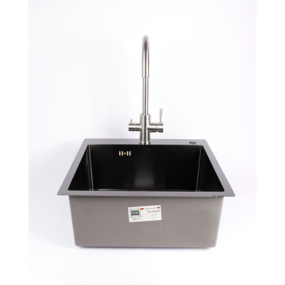 Мойка для кухни врезная GERHANS RK35050B графи из нержавеющей стали, 50х50 см с сифоном