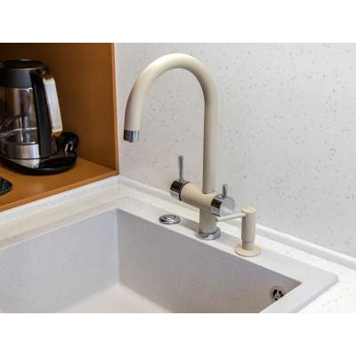 Дозатор для кухонной мойки врезной Diadonna D6619004BG бежевый из пластика/металла, 300 мл механический