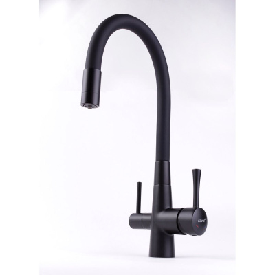 Смеситель для кухни Savol S-L1806H-01 с подключением к фильтру воды с гибким изливом черный
