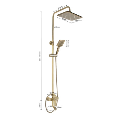 Душевая система GFmark со смесителем и тропическим душем под состаренную бронзу 5075