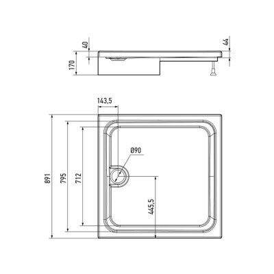 Душевой поддон Alex Baitler AB9017H-2 в сборе квадратный