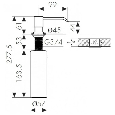 Дозатор для кухонной мойки врезной LEDEME L405-1 Нержавеющая сталь 240 мл (40)
