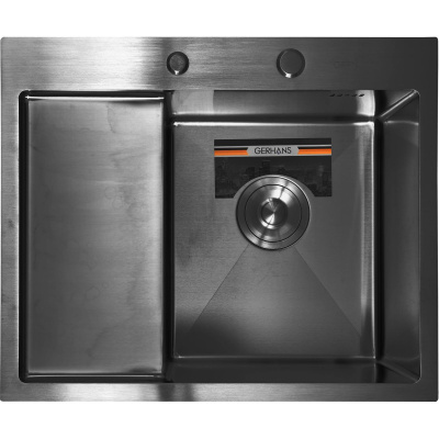 Мойка для кухни врезная GERHANS RK35848B-R графит из нержавеющей стали, 58х48 см правая с сифоном