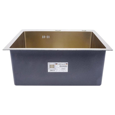 Мойка для кухни врезная GERHANS RK35050G золотая из нержавеющей стали, 50х50 см с сифоном