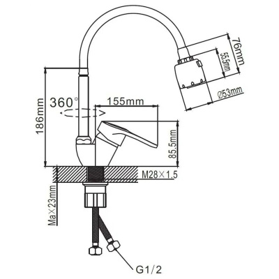Смеситель для кухни Эверест B58-025 с гибким изливом