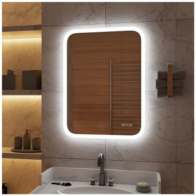 Зеркало Glamour LED 600х800 с сенсором и часами ЗЛП272