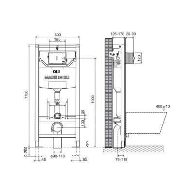 Инсталляция OLI 120 Sanitarblock 100409 mechanic без кнопки 500*1150*126 мм