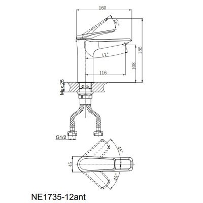 Смеситель для раковины RUSH Nevis NE1735-12ant антрацит