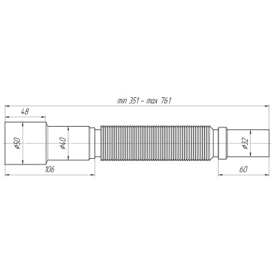 Слив гофрированный АНИ Пласт K306 32х40/50 мм L-351-761мм (1/100)