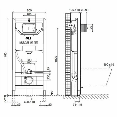 Инсталляция OLI 120 ECO Block Sanitarblock mechanic с кнопкой Narrow OLIpure, белый 773708