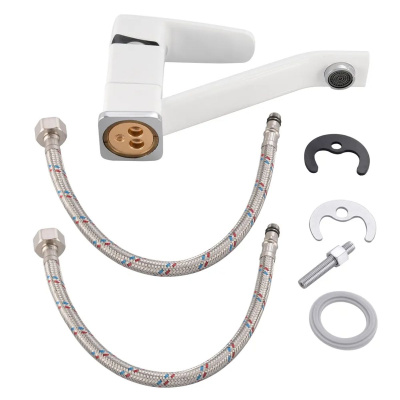 Смеситель для кухни Эверест B45-0277 длинный излив, белый