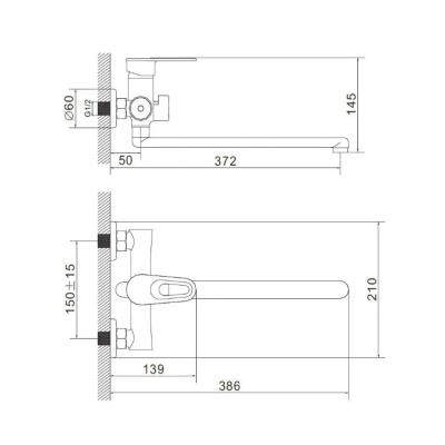 Смеситель для ванны Эверест B22-274F длинный излив
