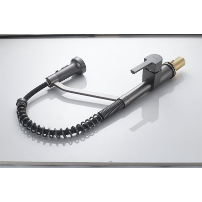 Смеситель для кухни Shevanik S963T гибкий излив, оружейная сталь