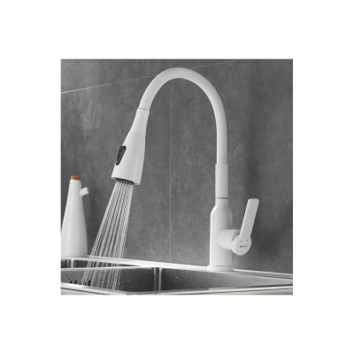 Смеситель для кухни Shevanik S843C-1 с гибким изливом, с лейкой, белый