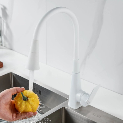 Смеситель для кухни Shevanik S543C-1 гибкий излив, белый