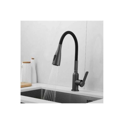 Смеситель для кухни Shevanik S843T-3 с гибким изливом, с лейкой, оружейная сталь