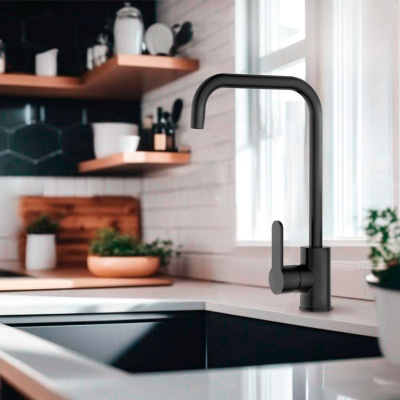 Смеситель для кухни GROSS AQUA 3208298MB Ecochrome ABS-пластик, черный высокий излив
